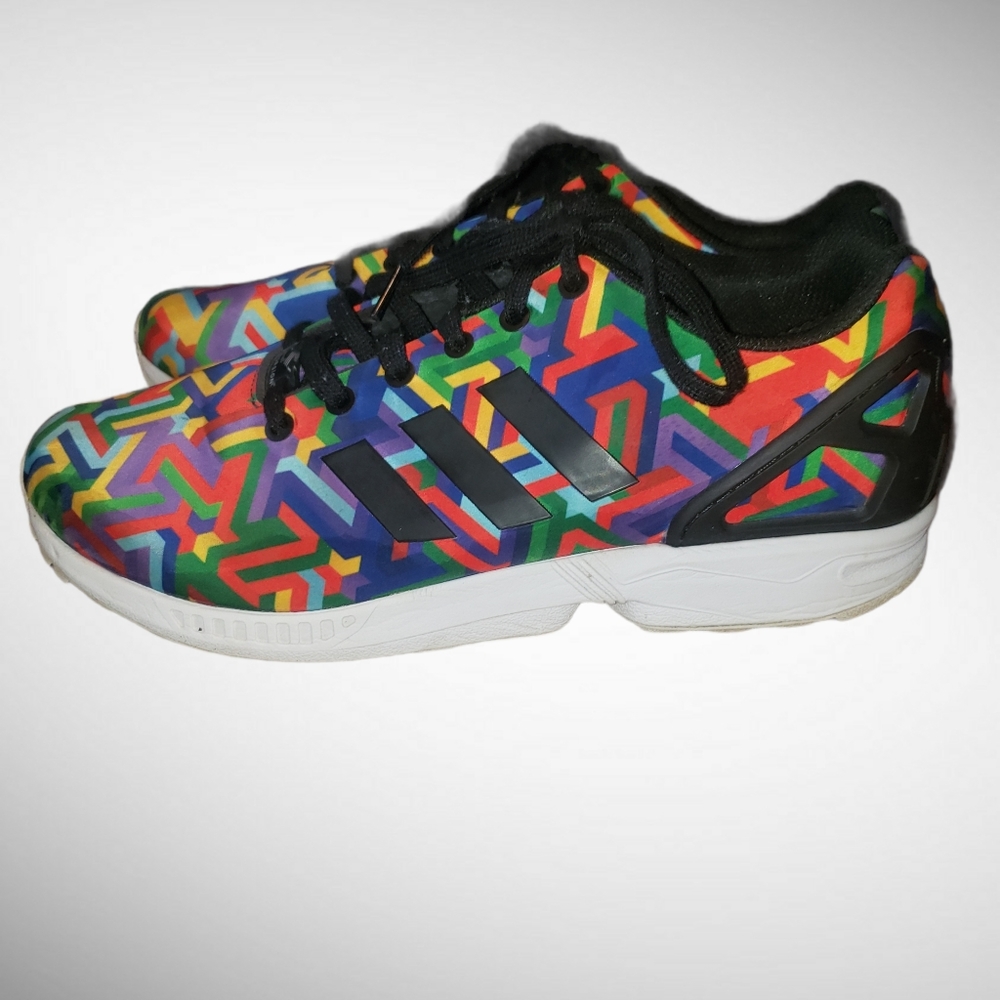 Men's Adidas ZX Flux Multi Color Rainbow Shoe! - Picture 2 of 10